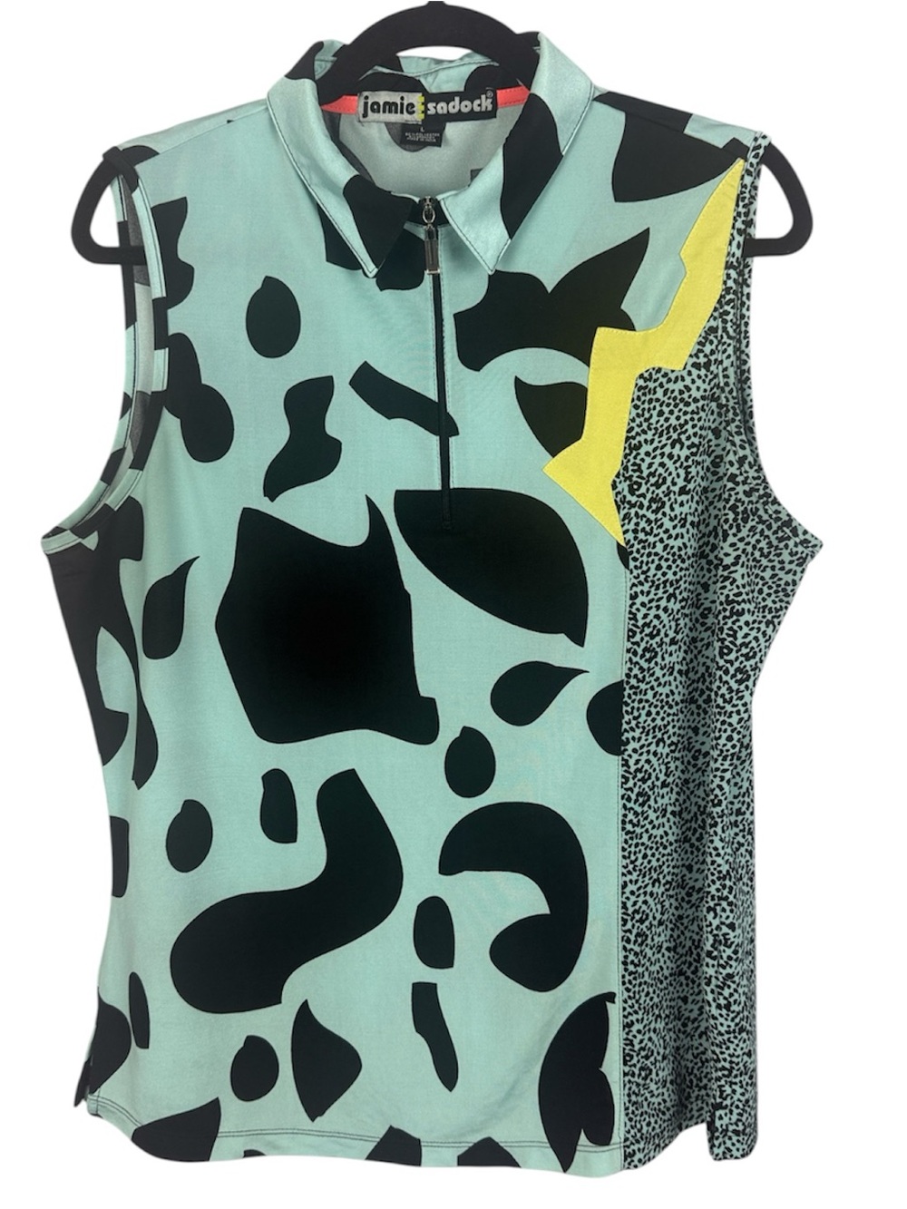 Jamie Sadock Mint Green Graphic Abstract Leopard Print Sleeveless Golf Polo Top